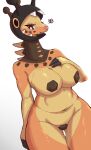  anthro big_breasts breasts farigiraf female generation_9_pokemon hi_res multicolored_body nintendo pasties pokemon pokemon_(species) simple_background sixpixpen solo thick_thighs video_games white_background wide_hips 