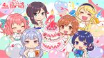  &gt;_&lt; 6+girls :d ^_^ aijou_karen anniversary aqua_background aqua_bow aqua_ribbon armpit_crease artist_request balloon bangs bare_arms bare_shoulders black_hair blonde_hair blue_bow blue_eyes blue_flower blue_hair blue_hairband blue_rose blunt_bangs blush bouquet bow brown_eyes brown_hair cake candle chibi chili_pepper closed_eyes closed_mouth confetti copyright_name cup dress dress_bow drink drinking_glass earrings fire flower food fruit grey_hair hair_bun hair_intakes hair_ornament hair_over_shoulder hair_ribbon hairband hairclip halter_dress halterneck hand_on_hip hand_up hands_up heart_balloon highres holding holding_bouquet holding_cup holding_party_popper holding_plate jewelry logo long_hair looking_at_viewer medium_hair multiple_girls official_alternate_costume official_alternate_hairstyle official_art ootsuki_aruru open_mouth outstretched_arms own_hands_together palms_together party_popper pearl_hair_ornament plate puffy_short_sleeves puffy_sleeves purple_eyes purple_flower purple_rose red_hair ribbon rose see-through short_sleeves shoujo_kageki_revue_starlight shoujo_kageki_revue_starlight_-re_live- single_hair_bun sleeveless sleeveless_dress smile sparkle standing strawberry takachiho_stella tomoe_tamao two-tone_background two_side_up very_long_hair w_arms watermark white_background white_dress yanagi_koharu yellow_bow yukishiro_akira 