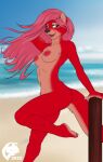  2022 anthro beach black_nose blue_eyes breasts cheyanne_matoka claws digital_media_(artwork) feet female finger_claws fingers flat_colors fur ghostwolf hair hand_behind_head humanoid_feet humanoid_hands long_hair lutrine mammal mustelid navel nipples nude open_mouth open_smile outside pink_hair raised_foot red_body red_fur sand sea sea_otter seaside signature smile solo toe_claws toe_curl toes tongue water 