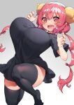  breasts cozy dragon_girl dragon_horns highres horns huge_breasts ilulu_(maidragon) kobayashi-san_chi_no_maidragon long_hair looking_at_viewer low_twintails oppai_loli paw_pose pointy_ears red_eyes red_hair sharp_teeth shortstack slit_pupils teeth twintails yellow_horns 