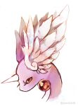 animal_focus artist_name blush bright_pupils brown_eyes commentary dragonair feathered_wings from_side gem half-closed_eyes head_wings light_blush no_humans orb pokemon pokemon_(creature) portrait red_gemstone shira_(sirairo116) signature simple_background sketch solo twitter_username white_background white_pupils white_wings wings 