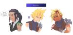  2022 ?! anthro armor before_and_after black_hair black_nose blonde_hair blue_eyes clothing cloud_strife corablue dialogue digital_media_(artwork) duo ear_piercing english_text felid final_fantasy final_fantasy_vii fur gloves hair handwear hi_res human human_to_anthro male mammal pauldron piercing red_body red_fur simple_background smile species_transformation square_enix surprise sweater text text_box topwear transformation video_games 