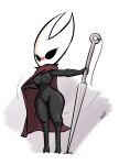  2021 absurd_res alpha_channel anthro arthropod black_body blush breasts cloak cloak_only clothing ebvert fecharis female full-length_portrait genitals hi_res holding_object holding_weapon hollow_knight hornet_(hollow_knight) portrait pussy simple_background solo team_cherry transparent_background video_games weapon wide_hips 