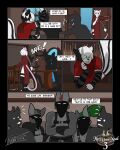  alcohol anthro asian_clothing bandits beverage canid canine canis chinese_clothing clothing comic east_asian_clothing fur grey_body grey_fur group hi_res male mammal mephitid mickey_(thibbycat) mouse murid murine rodent skunk tavern thibbycat tunic white_body white_fur wolf xin_(thibbycat) 
