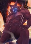  anthro blue_fangs_(castlevania) castlevania demon fangs glowing glowing_eyes glowing_teeth hi_res humanoid konami licking_mouth male monstrous_humanoid multi_eye mumu202 muscular muscular_male solo spikes teeth video_games 