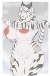  anthro areola big_breasts black_body blush bodily_fluids breasts carsen felid female genitals hi_res huge_breasts mammal nipples nude pantherine pink_areola pink_nipples pussy solo standing sweat tagme tiger white_body wide_hips 