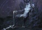  2022 5_fingers alsares anthro cervid detailed_background digital_media_(artwork) eyebrows eyelashes fingers fur hooves male mammal night outside sitting smile solo white_body white_fur 