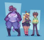  2022 anthro antlers big_breasts bigdad blonde_hair breasts capreoline cervid cleavage clothed clothing deltarune female group hair horn huge_breasts human kris_(deltarune) male mammal noelle_holiday open_mouth open_smile ponytail reindeer scalie smile susie_(deltarune) thick_thighs trio undertale_(series) video_games wide_hips 