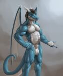  animal_genitalia anthro balls bodily_fluids dragon genitals hi_res male muscular sheath sweat thejoyfuldragon wet wings 