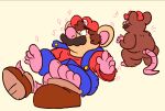  2022 after_transformation anthro brown_body butt clothing facial_hair fanatictanuki hat headgear headwear male mammal mario mario_bros mouse murid murine mustache nintendo overalls overweight overweight_male rodent shirt topwear video_games 