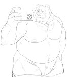  2022 anthro belly big_belly blush cellphone clothing hi_res kemono male mammal mature_male moobs nanntaro navel nipples overweight overweight_male phone simple_background smartphone solo underwear ursid 