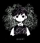  1boy black_background black_eyes black_hair black_shirt closed_mouth colored_skin heikala highres omori shirt short_hair simple_background solo sunny_(omori) white_skin 