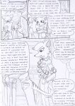  anthro black_and_white bottomwear bullet bullet_belt cable clothing comic cracks crossed_arms damaged_building damaged_ceiling dasyuromorph dialogue duo english_text fur hair hand_in_pocket kangaroo keith_(kitfox-crimson) kitfox-crimson leaning leaning_on_railing looking_at_another looking_at_partner looking_away macropod male mammal markings marsupial monochrome open_mouth pants pockets ringo_(kitfox-crimson) runway shirt sketch speech_bubble striped_back striped_markings striped_tail stripes tail_markings text thylacine topwear 