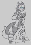  alphax10 anthro blue_eyes blush clothed clothing dragon ellie_(alphax10) female gun ranged_weapon sketch solo tentacles weapon 