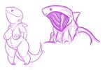  absurd_res anthro areola basking_shark belly big_areola big_belly breasts bugzilla female fish genitals hi_res humanoid_genitalia humanoid_penis lamniform marine open_mouth penis shark short_stack sketch solo thick_thighs 