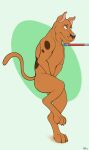  2022 brown_body brown_fur butt canid canine canis claws covering covering_crotch covering_self domestic_dog embarrassed embarrassed_nude_male feral fur great_dane hanna-barbera hi_res jimfoxx leash leash_pull male mammal mastiff molosser nude raised_tail scooby-doo scooby-doo_(series) side_view solo spots spotted_body spotted_fur standing_on_hind_legs toe_claws 