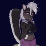  1:1 3d_(artwork) anthro attifyon_(artist) black_body black_fur blender_(software) boots breasts choker clothed clothing digital_media_(artwork) ear_piercing ear_ring female fluffy fluffy_tail footwear fully_clothed fur hair jewelry mammal mephitid midriff necklace piercing punk purple_eyes ring_piercing skunk solo vanessa_(foxovh) white_hair 