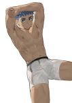  1boy bishounen blue_eyes blue_hair bulge commentary_request feet_out_of_frame highres looking_at_viewer male_focus male_underwear ming_feng_(disx_sleep) nipples original pectorals short_hair simple_background solo stomach thick_eyebrows thighs toned toned_male topless_male underwear white_background white_male_underwear 
