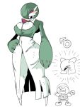  big_breasts blush breasts clothing dress gardevoir generation_3_pokemon girly green_hair hair hair_over_eye male nintendo one_eye_obstructed osakana2gou pokemon pokemon_(species) red_eyes simple_background sketch solo video_games 