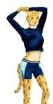  alexandliberty anthro athletic athletic_anthro athletic_female beastars bottomwear brown_eyes cheetah clothing felid feline female fur gym_bottomwear gym_clothing gym_shorts hi_res mammal pantherine sheila_(beastars) shorts solo solo_focus sportswear stain textured_clothing yellow_body yellow_fur 