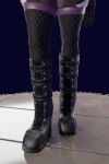  2:3 3d_(artwork) anthro attifyon_(artist) black_body black_fur blender_(software) boots clothed clothing digital_media_(artwork) female fishnet fishnet_legwear fluffy footwear fully_clothed fur legwear mammal mephitid punk skunk solo vanessa_(foxovh) 