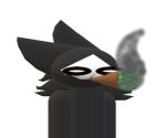  ambiguous_gender anthro black_body black_fur black_sclera canid canine canis changed_(video_game) drug_usage drugs fur latex_creature low_res mammal marijuana paint_3d pupils puro_(changed) smoking solo unknown_artist white_mask white_pupils wolf 