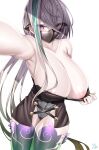 1girl absurdres bangs blue_eyes blush breasts fate/grand_order fate_(series) grey_hair hair_between_eyes highres huyan_zhuo_(fate) large_breasts long_hair looking_at_viewer mask mouth_mask nipples solo thighs watosu 