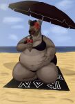  anthro beach belly belly_expansion big_butt breasts butt dessert expansion female food hi_res hyaenid ice_cream mammal organs osiol overweight overweight_anthro overweight_female seaside solo stomach summer 