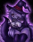  absurd_res anthro areola areola_slip big_breasts breasts canid canid_demon cleavage clothed clothing demon female hat headgear headwear hellhound helluva_boss hi_res legwear loona_(helluva_boss) mammal red_sclera solo thigh_highs witch_hat zombiate 