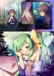 !? 1girl ass ass_visible_through_thighs blue_skirt blue_vest blush bow bow_bra bow_panties bra breasts brown_footwear buttons chima_q collarbone commission daiyousei eighth_note fairy fairy_wings frilled_sleeves frills green_bra green_eyes green_hair green_panties groin highres long_hair musical_note one_side_up open_clothes open_shirt panties shirt shoes short_sleeves side_ponytail skeb_commission skirt skirt_around_one_leg small_breasts smile socks solo spoken_musical_note thighs touhou underwear undressing vest white_shirt white_socks wings 