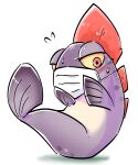  5:6 anthro blush embarrassed fish grey_body hair hi_res leapappa male marine mask nintendo nude red_eyes red_hair salmonid_(splatoon) solo speckled_body splatoon steel_eel_driver video_games yellow_sclera 