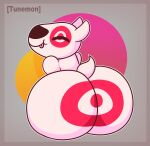  ambiguous_gender anthro big_butt bull_terrier bullseye bullseye_(target) butt canid canine canis domestic_dog eyes_closed hi_res huge_butt human hunting_dog mammal markings mascot nude smile solo target_corporation terrier tongue tongue_out tunemon white_body 