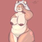  1:1 absurd_res anthro big_breasts big_butt breasts butt chubby_anthro chubby_female cosmosarts female fupa genitals grey_hair hair hand_on_breast hebokun hi_res mammal mature_female old one_eye_closed plump_labia pubes pussy slightly_chubby solo ursid wide_hips wink 
