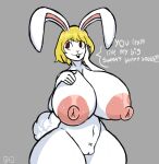  2022 absurd_res anthro big_breasts big_nipples blonde_hair bodily_fluids breasts carrot_(one_piece) dialogue digital_media_(artwork) english_text female floppy_ears fluffy fluffy_tail fur genitals ghostfuckrr hair hand_on_breast hi_res huge_breasts lagomorph leporid mammal nipples nude one_piece open_mouth pink_nipples pussy rabbit signature simple_background smile solo solo_focus standing sweat sweatdrop sweaty_breasts text tuft white_body white_fur 
