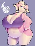  absurd_res alwaysfaceleft anthro audino big_breasts blonde_hair blue_eyes bra breasts clothing female fur generation_5_pokemon hair hi_res looking_at_viewer navel nintendo overweight pink_body pink_fur pokemon pokemon_(species) pokemorph simple_background smile solo standing teeth thick_thighs underwear video_games wide_hips yellow_body yellow_fur 
