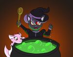  black_body black_fur cauldron cloe_(pixiecatsupreme) food fur hi_res magic_user pixiecatsupreme smile soup witch 
