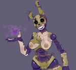  2022 anthro black_sclera bone brain breasts burntrap_(fnaf) camel_toe claw_marks claws clothing costume creepy_face digital_drawing_(artwork) digital_media_(artwork) eye_scar facial_scar female fursuit genitals glitch gore green_body guts hi_res human intestines lagomorph leporid lipstick makeup mammal missing_ear nipples notched_ear organs pupils purple_pupils pussy rabbit scar sharp_claws simple_background smile solo springlock_suit stitch_(sewing) torn_body torn_clothing torn_skin torn_suit white_body white_eyes white_skin zhenai 