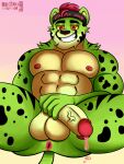  absurd_res anthro beverage bodily_fluids cheetah cheetah_chug cum disney energy_drink felid feline genital_fluids genitals green_body hi_res kick_buttowski male male/male mammal masturbation pecs penis shirou_muffin solo 