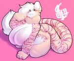  absurd_res all_fours alwaysfaceleft anthro big_breasts breasts chest_tuft claws fangs felid female fur hair hi_res huge_breasts looking_at_viewer mammal nude pantherine paws pink_body pink_fur simple_background slightly_chubby solo striped_body striped_fur stripes thick_thighs tiger tuft white_body white_fur white_hair wide_hips yellow_body yellow_eyes yellow_fur 