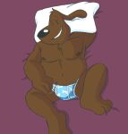  2022 absurd_res anthro bed bedroom_eyes belly big_belly brown_body brown_fur bulge canid canine canis clothed clothing domestic_dog floppy fur furniture grin hi_res looking_at_viewer lying male mammal narrowed_eyes navel nipples on_back overweight pillow pretzelgremlin sam_and_max samuel_dog seductive smile solo topless underwear 