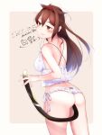  1girl anal_tail animal_ears breasts brown_eyes brown_hair butt_plug camisole cat_ears cat_tail cowboy_shot dated fake_tail hairband highres kantai_collection medium_breasts panties red_hairband sex_toy shiratsuyu_(kancolle) shiratsuyu_kai_ni_(kancolle) side-tie_panties solo standing tail thong twitter_username underwear velchi white_camisole white_panties 