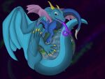  4:3 4_toes absurd_res blue_body dragon duo embrace endarkuauc_(uzuru) feet feral giga hi_res hug macro membrane_(anatomy) membranous_wings nystemy_(artist) nystemy_(character) planet size_difference space thick_tail toes tongue tongue_out wings 