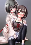  amakura_mio bad_id bad_pixiv_id black_hair blood blush brown_hair couple fatal_frame fatal_frame_2 fingering fingering_through_clothes japanese_clothes kemoyuri kimono kurosawa_sae leggings multiple_girls pants red_string short_hair string through_clothes tight tight_pants wince yuri 