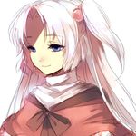  74_(teduka) blue_eyes face hair_bobbles hair_ornament long_hair shinki side_ponytail sketch smile solo touhou upper_body white_hair 