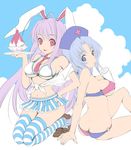  :p adapted_costume ahoge animal_ears antenna_hair aqua_hair arm_support ass back bad_id bad_pixiv_id bikini blue_eyes blue_hair blue_sky braid breasts bunny_ears butt_crack cherry cleavage cloud covered_nipples day drink drinking drinking_straw food front-tie_top fruit hat hips kneeling lavender_hair leaning_back loafers long_hair looking_at_viewer looking_back mai20 medium_breasts midriff miniskirt multiple_girls navel necktie nurse_cap red_eyes red_neckwear reisen_udongein_inaba seiza shoes silver_hair sitting skirt sky striped striped_legwear swimsuit thighhighs tongue tongue_out touhou tray very_long_hair yagokoro_eirin 