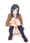  black_hair blue_eyes hyukki knees_together_feet_apart original panties pantyshot pantyshot_(sitting) school_uniform sitting solo underwear upskirt white_panties 