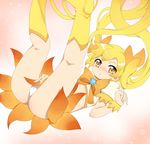  absurdres bad_id bad_pixiv_id blonde_hair blush boots bow cure_sunshine harikono heartcatch_precure! highres knee_boots legs long_hair magical_girl midriff myoudouin_itsuki orange_background orange_bow orange_skirt panties precure skirt solo twintails underwear very_long_hair white_panties yellow yellow_eyes 