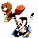  bare_shoulders bike_shorts blonde_hair bridget_(guilty_gear) fingerless_gloves gloves green_eyes guilty_gear highres kurokoge013 male_focus nun otoko_no_ko roger simple_background socks solo stuffed_animal stuffed_toy teddy_bear yo-yo 