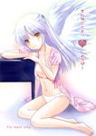  angel_beats! barefoot blue_hair brown_eyes feet legs long_hair no_bra open_clothes open_shirt panties roco shirt solo tenshi_(angel_beats!) underwear wings 