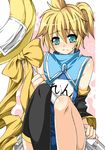  banana blonde_hair blue_eyes crossdressing detached_sleeves food fruit kagamine_len kagamine_len_no_bousou_(vocaloid) magical_girl male_focus mushi024 otoko_no_ko solo tears thighhighs vocaloid 